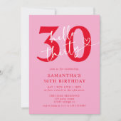 モダンエレガントPink Red Hello 30th Birthdayパーティー 招待状 (正面)