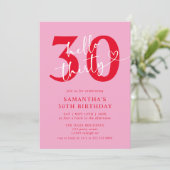 モダンエレガントPink Red Hello 30th Birthdayパーティー 招待状 (スタンド正面)