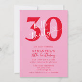 モダンエレガントPink Red Hello 30th Birthdayパーティー 招待状 (正面)