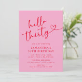 モダンエレガントPink Red Hello 30th Birthdayパーティー 招待状 (スタンド正面)