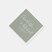 モダンエレガントSage Green Signature結婚 Script スタンダードカクテルナプキン (角)