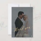 モダンエレガントScriptフォトブラック金ゴールド結婚 サンキューカード (正面)