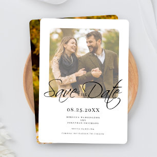 モダンエレガントScript結婚の写真 セーブザデート