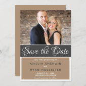 モダンエレガントScript結婚の写真 セーブザデート (正面/裏面)