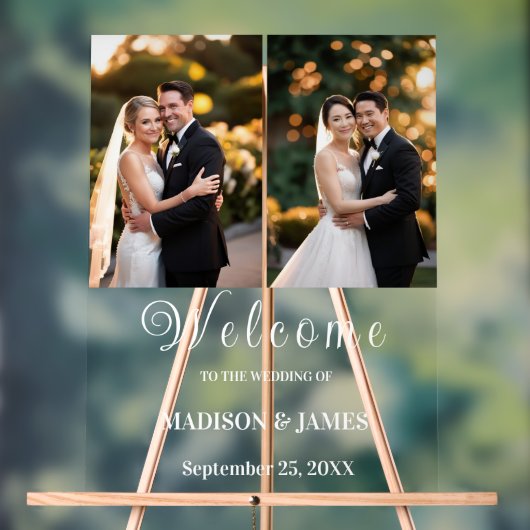 モダンエレガントScript 2写真結婚の歓迎 アクリルサイン (ニュートラル)