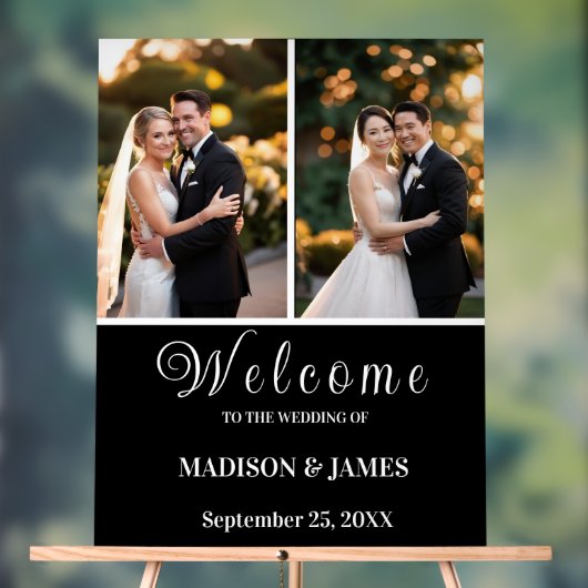 モダンエレガントScript 2写真結婚の歓迎 アクリルサイン (ニュートラル)