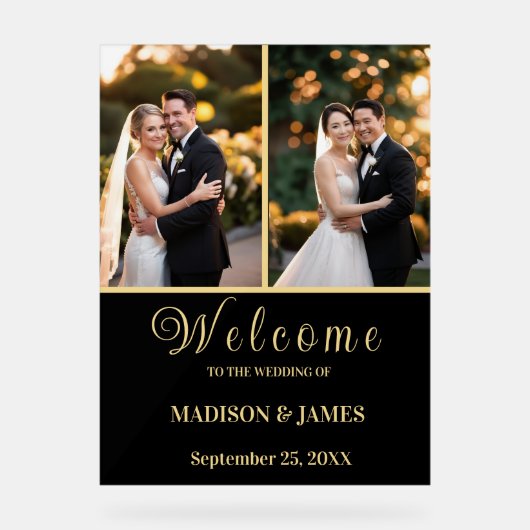 モダンエレガントScript 2写真結婚の歓迎 アクリルサイン (正面)