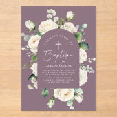 モダンエレガントScript Aged Lavender Baptism アクリル招待状 (正面)