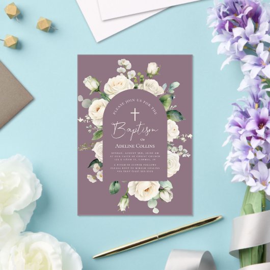 モダンエレガントScript Aged Lavender Baptism アクリル招待状 (インサイチュ (ウェディング))