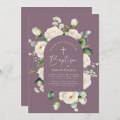 モダンエレガントScript Aged Lavender Baptism 招待状 (正面/裏面)