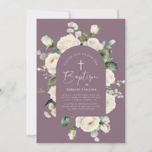 モダンエレガントScript Aged Lavender Baptism 招待状