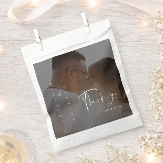 モダンエレガントScript Bride Groom写真結婚のFa フェイバーバッグ (クリップ留めされた状態)