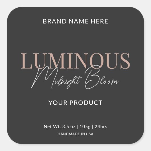 モダンエレガントScript Candle Packaging Label Black スクエアシール (正面)