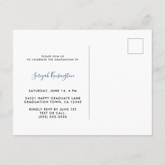 モダンエレガントScript Graduation Class of Photo 案内ポストカード (裏面)