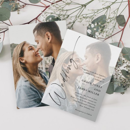 モダンエレガントScript Photo結婚's 招待状