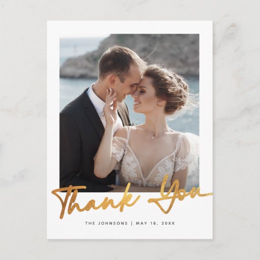 モダンエレガントScript Photo結婚's Thank You ポストカード (正面)