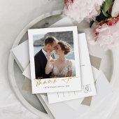 モダンエレガントScript Photo結婚's Thank You ポストカード