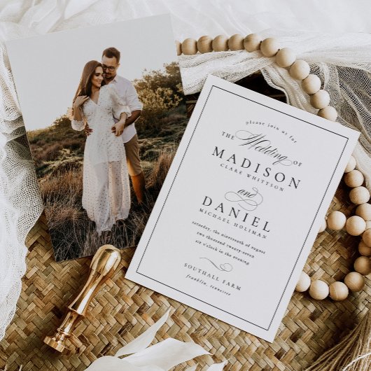 モダンエレガントScript Photo Budget結婚's 招待状