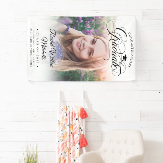 モダンエレガントScript Photo Overlay卒業 横断幕 (インサイチュ)