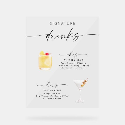 モダンエレガントScript Signature Drinks アクリルサイン (正面)