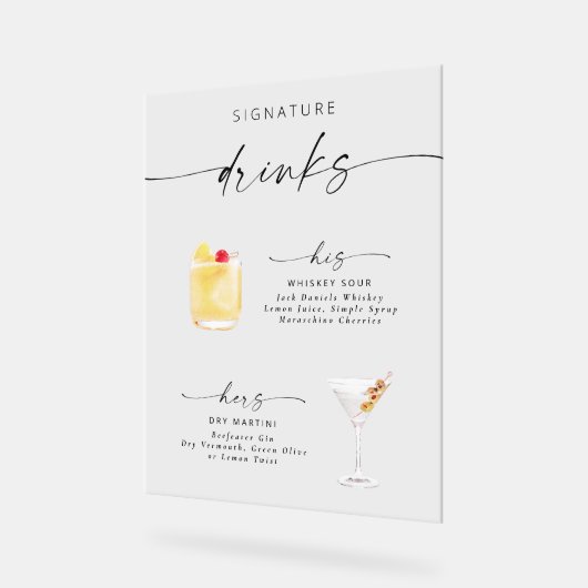モダンエレガントScript Signature Drinks アクリルサイン (傾斜)