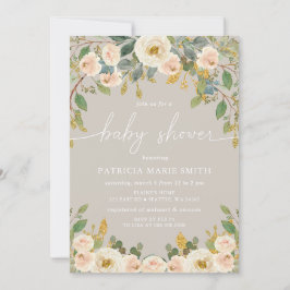 モダンエレガントTAUPEフローラ赤ちゃんシャワー 招待状