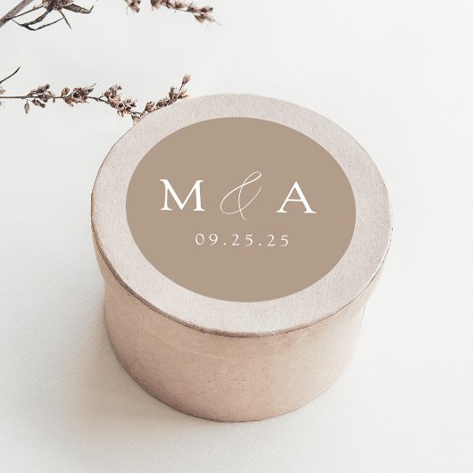 モダンエレガントTaupe Monogram結婚の ラウンドシール