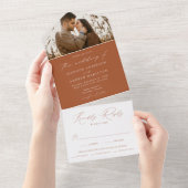 モダンエレガントTerracotta写真結婚の オールインワン招待状 (貼ってはがせる)