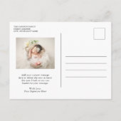 モダンエレガントThank You写真シンプル誕生 案内ポストカード (裏面)