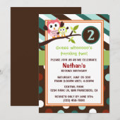 モダンオウルの誕生日招待状 招待状 (正面/裏面)