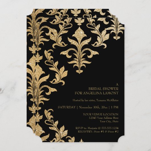 モダンオフセットDamaskウェディング招待状フェイク金ゴールド 招待状 (正面/裏面)