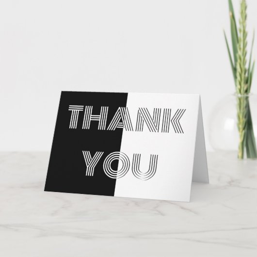 モダンオプアート ブラック＆ホワイト ミニマル タイポグラフィ サンキューカード (正面)