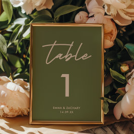 モダンオリーブグリーンウェディング テーブルナンバー