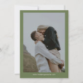 モダンオリーブグリーン結婚式フォト セーブザデート (裏面)
