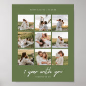 モダンオリーブグリーン 1周年 結婚式 9枚写真 ポスター (正面)