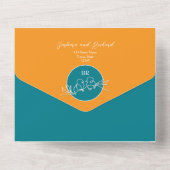 モダンオレンジとターコイズのウェディング オールインワン招待状 (裏面)