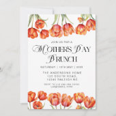 モダンオレンジのチューリップの花の母の日ブランチ 招待状 (正面)