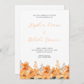 モダンオレンジのワイルドフラワーズガーデン　ホワイトウェディング 招待状 (正面/裏面)