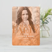 モダンオレンジの卒業パーティー写真 招待状 (スタンド正面)