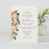 モダンオレンジの柑橘類の花の結婚水色 招待状 (スタンド正面)