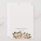 モダンオレンジの柑橘類の花の結婚水色 招待状 (裏面)