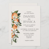 モダンオレンジの柑橘類の花の結婚水色 招待状 (正面/裏面)