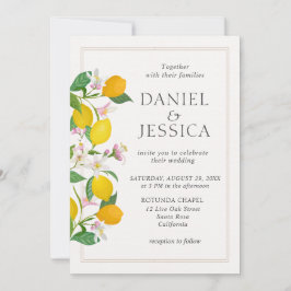 モダンオレンジの柑橘類の花の結婚水色 招待状
