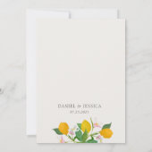 モダンオレンジの柑橘類の花の結婚水色 招待状 (裏面)