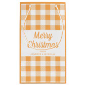モダンオレンジの格子模様のクリスマス スモールペーパーバッグ (裏面)