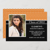 モダンオレンジシェブロンの写真 卒業パーティー 招待状 (正面/裏面)