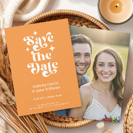 モダンオレンジタイポグラフィー写真Save The Date 案内状