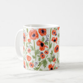 モダンオレンジレッド水絵を描色のポピーの花 コーヒーマグカップ