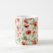 モダンオレンジレッド水絵を描色のポピーの花 コーヒーマグカップ (中央)
