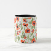 モダンオレンジレッド水絵を描色のポピーの花 マグカップ (中央)